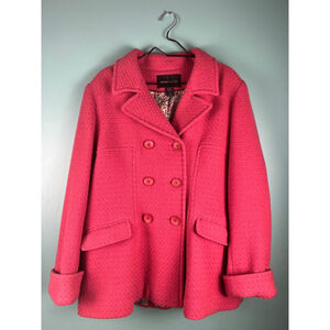 Moda International Wool Blend Double Breasted Peacoat Pink Textured Jacket Flora
